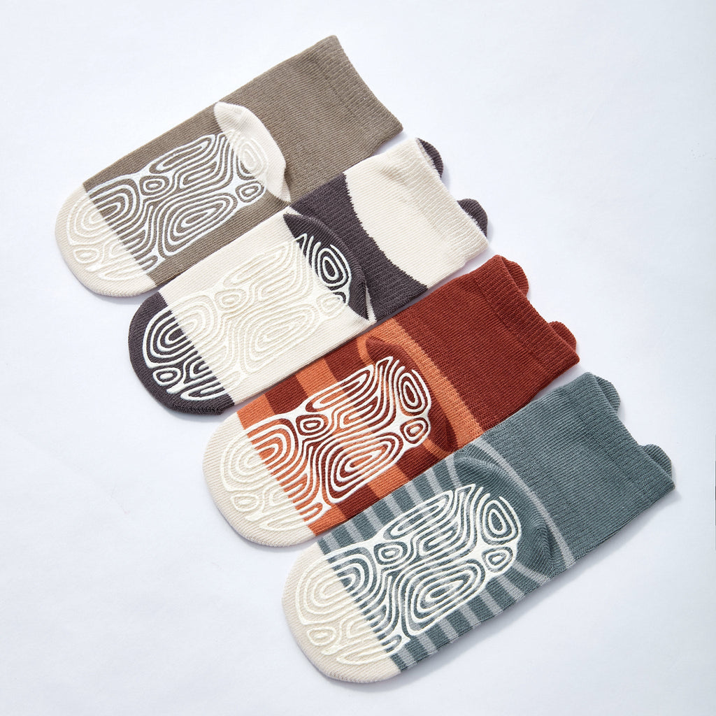 Critter Crew II- Organic- 4 Pairs of Stay-On Baby & Toddler Non-Slip Socks