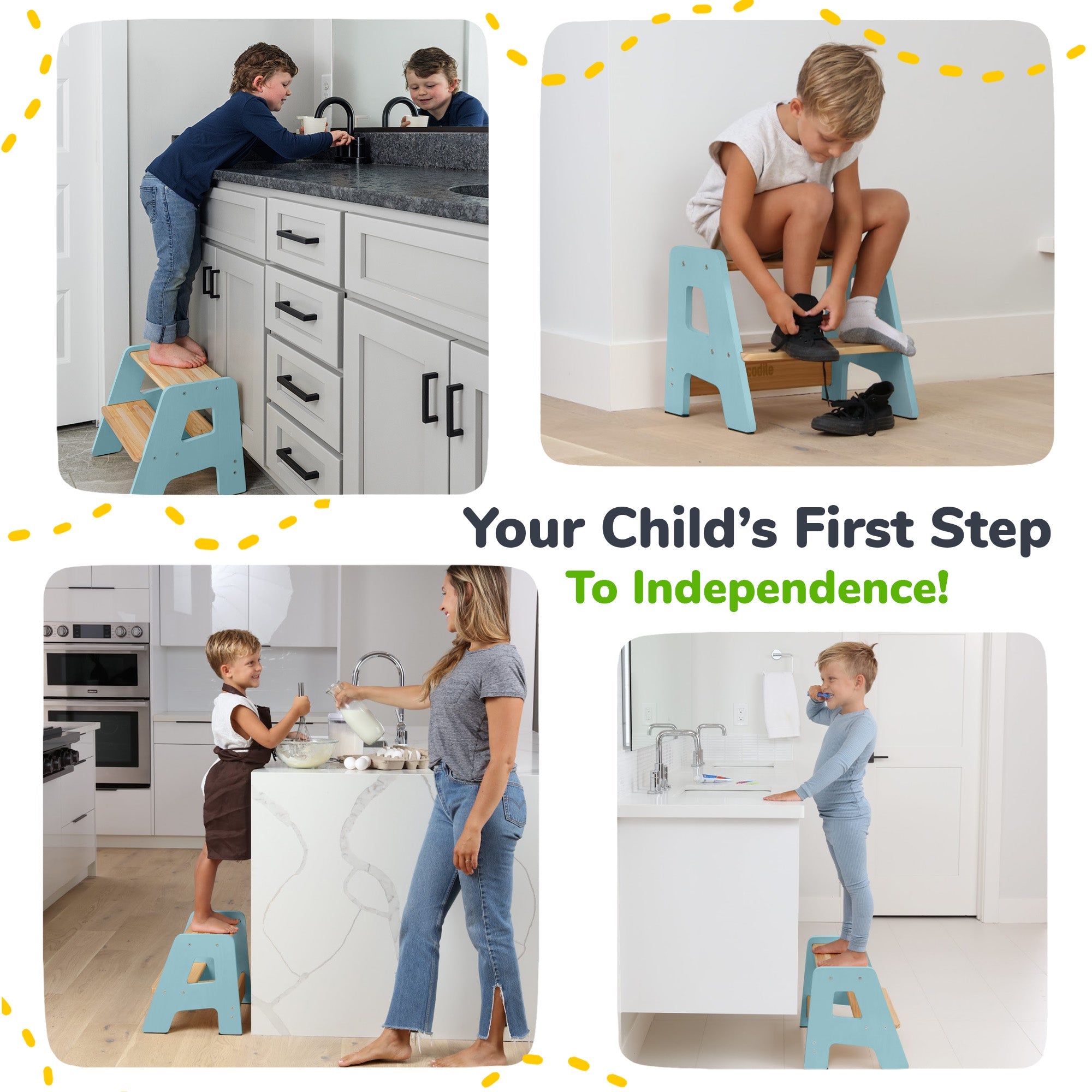 2-Step Wooden Stool for Toddlers(Step Stool for Children Ages 2+)