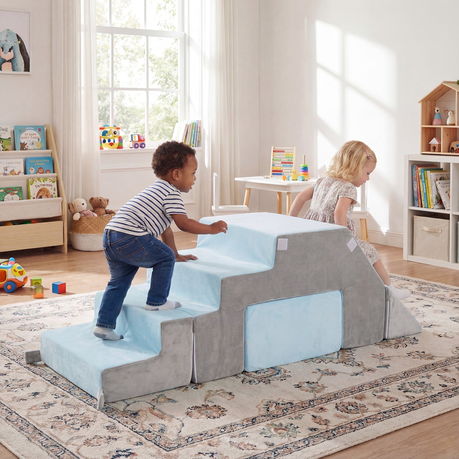 4-in-1 Foam Climbing Blocks Toddler Indoor Climb with Slide-Gray