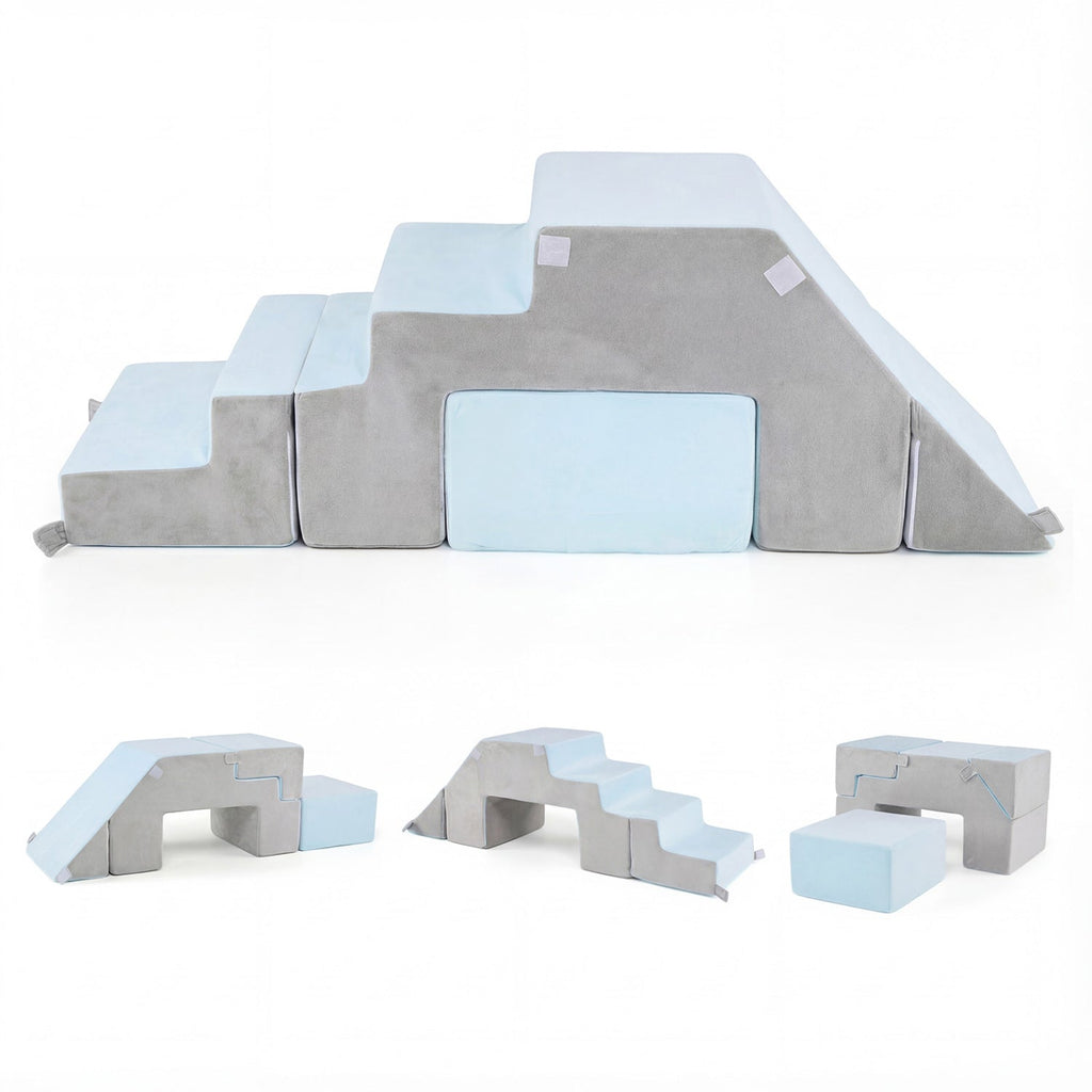 4-in-1 Foam Climbing Blocks Toddler Indoor Climb with Slide-Gray