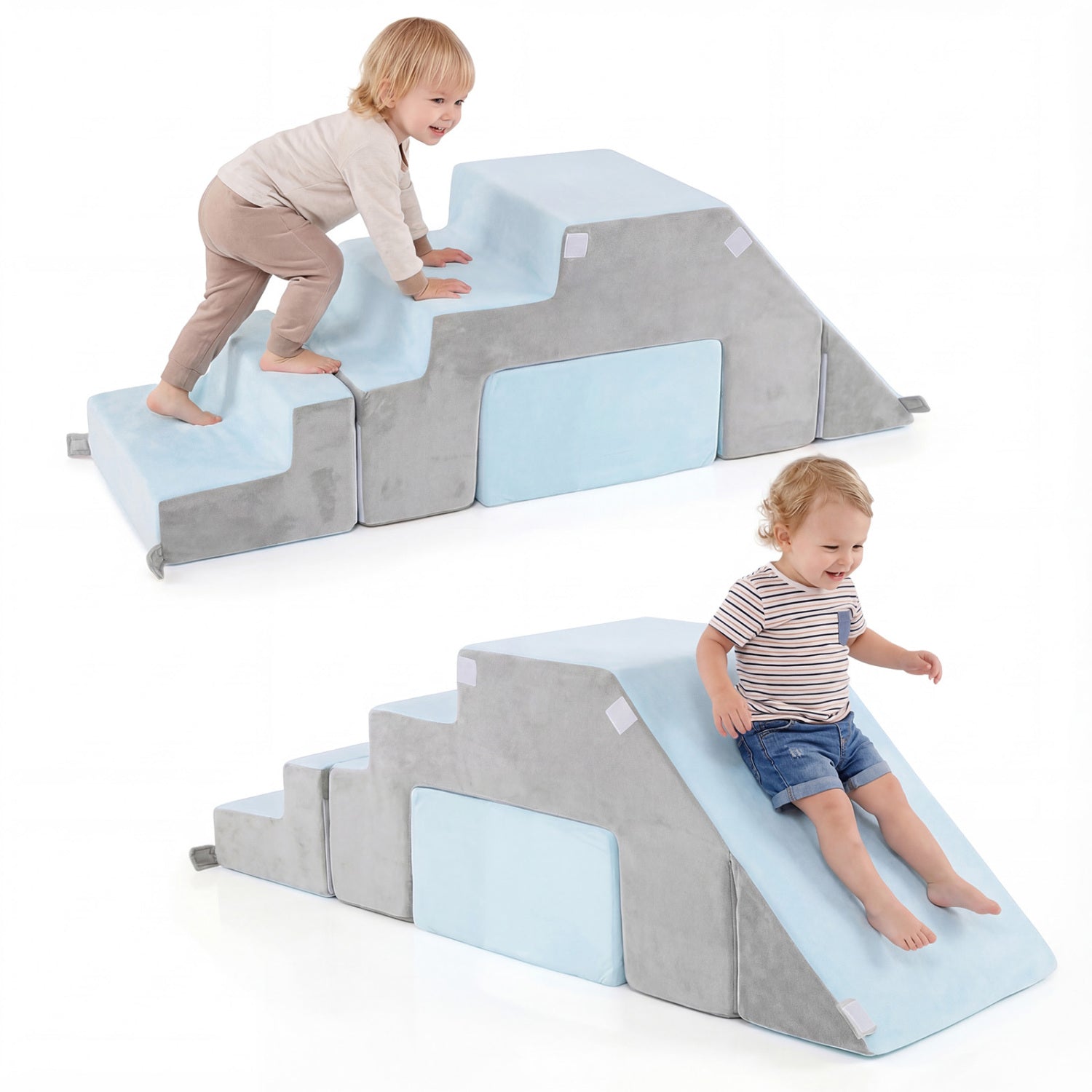 4-in-1 Foam Climbing Blocks Toddler Indoor Climb with Slide-Gray