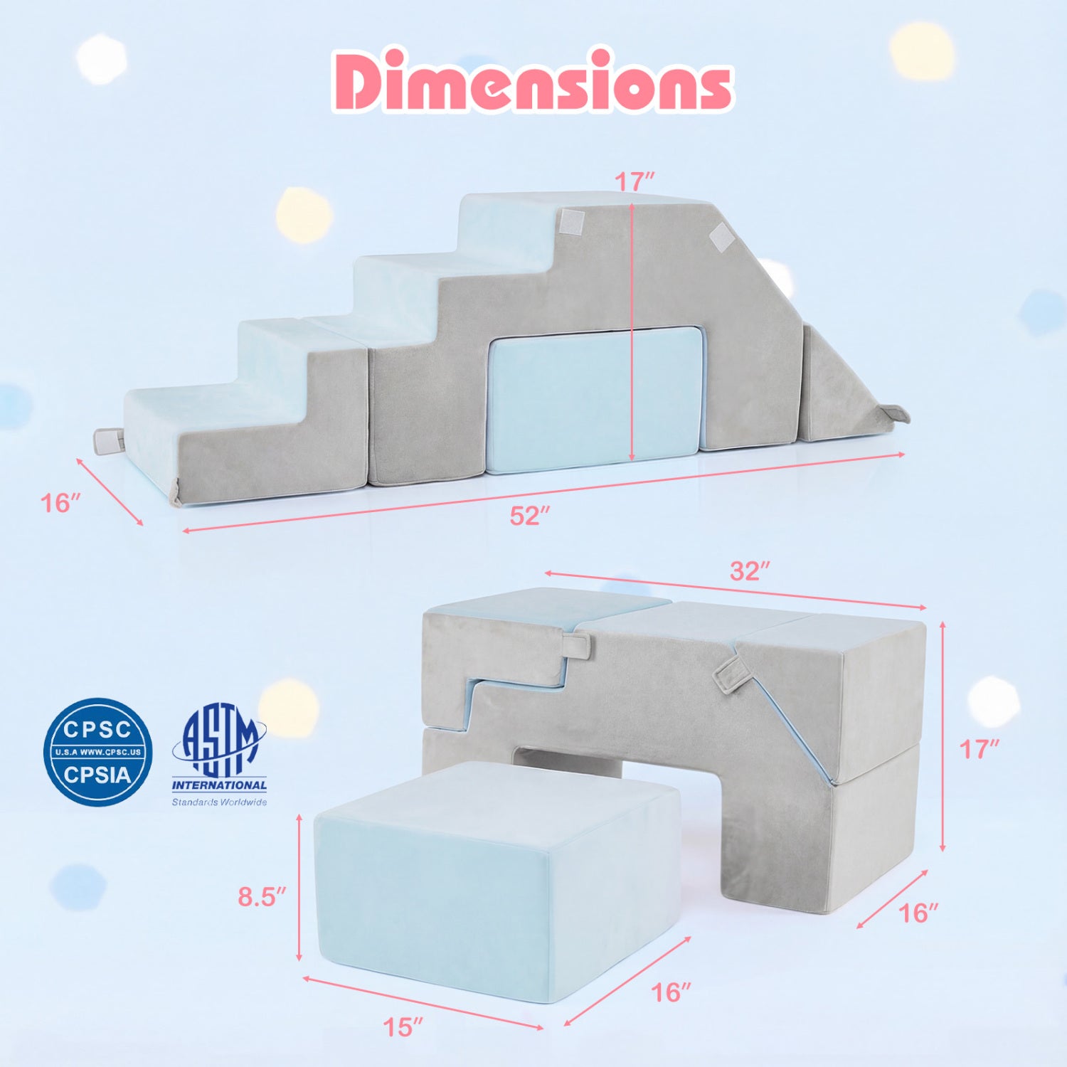 4-in-1 Foam Climbing Blocks Toddler Indoor Climb with Slide-Gray