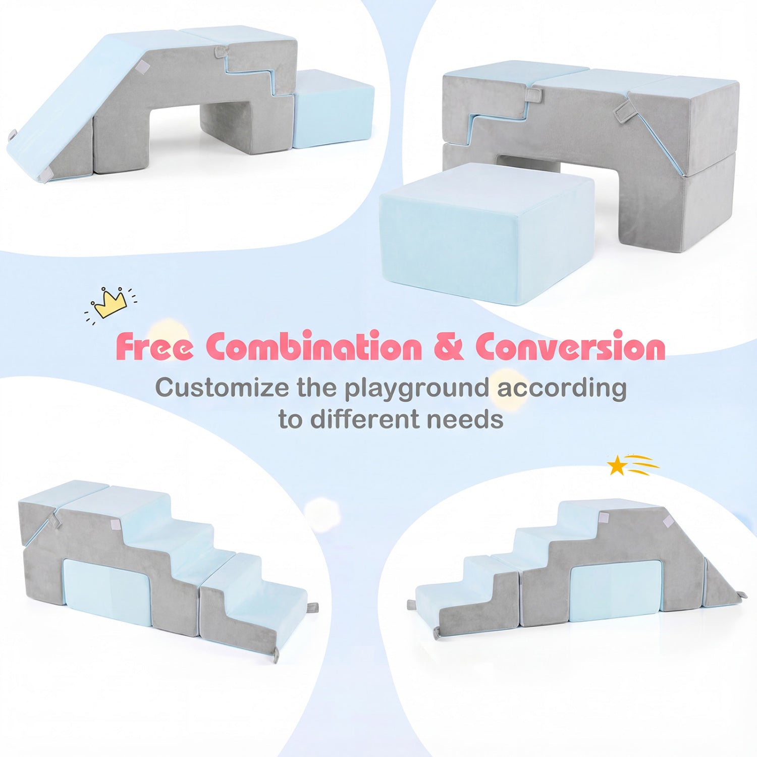 4-in-1 Foam Climbing Blocks Toddler Indoor Climb with Slide-Gray