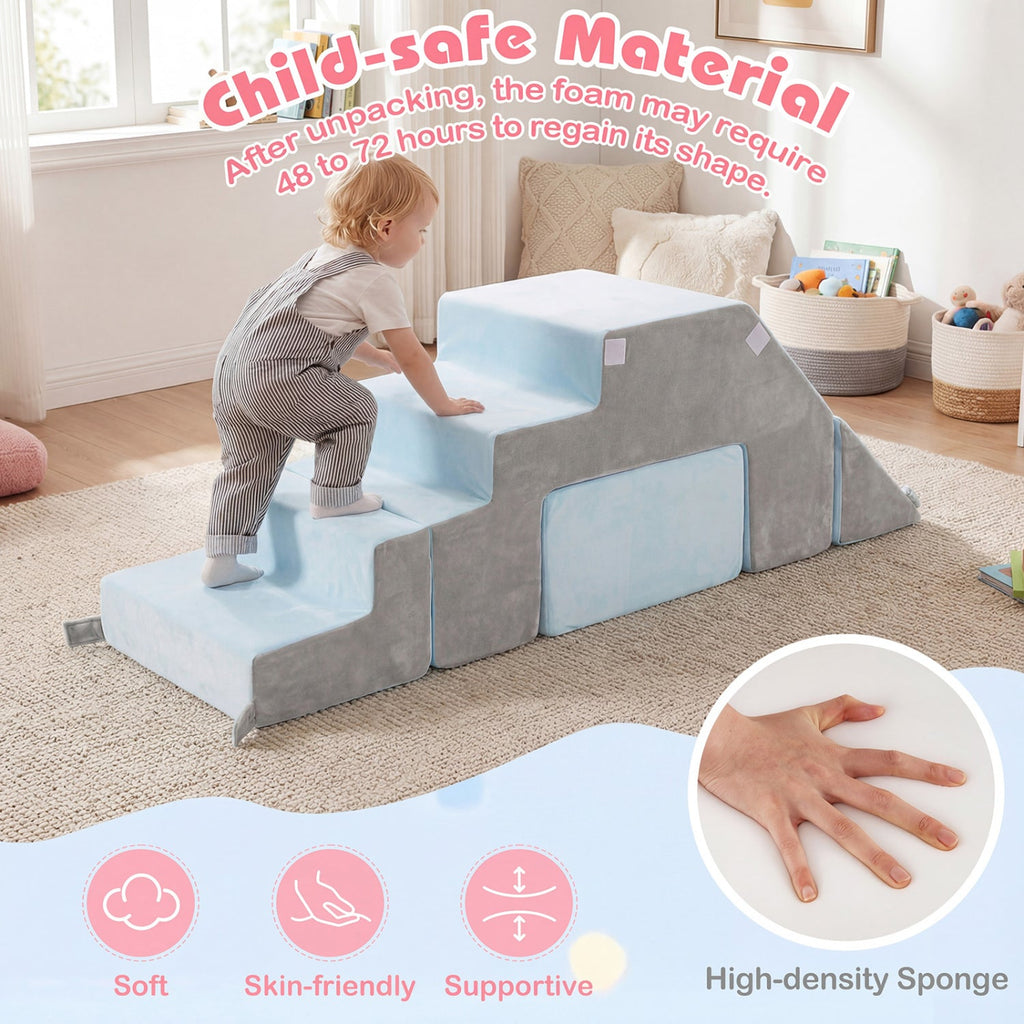 4-in-1 Foam Climbing Blocks Toddler Indoor Climb with Slide-Gray