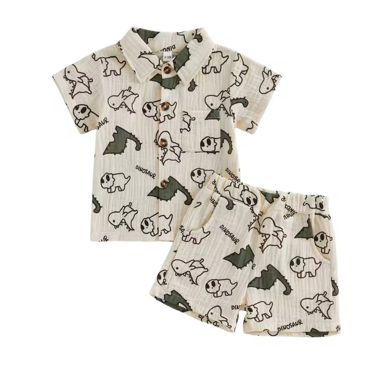 Dinosaur Muslin Button-Up Set