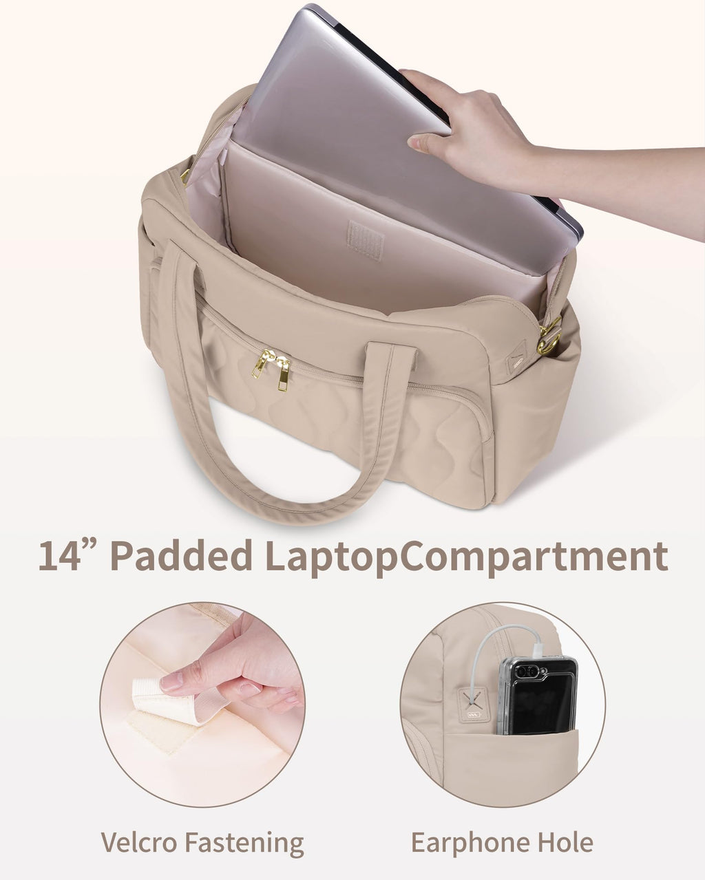 Wandering Nature Small Travel Duffle Bag 18x14x8 Beige Laptop Compartment