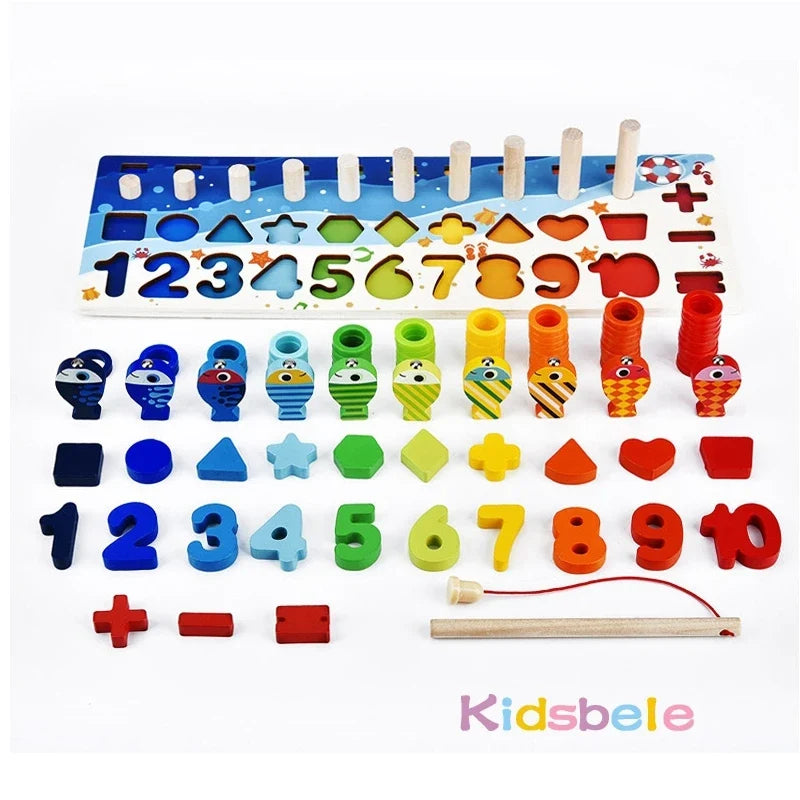 Montessori Math Toys for Toddlers – Wooden Counting & Fishing Game