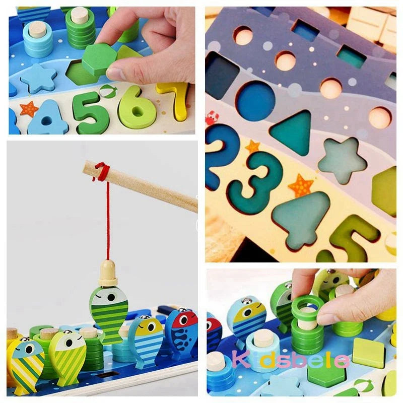 Montessori Math Toys for Toddlers – Wooden Counting & Fishing Game