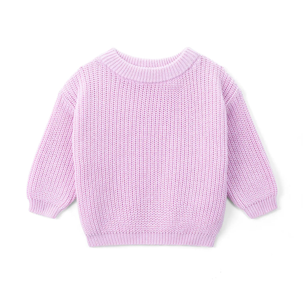 Classic Knit Baby Sweater in Lilac