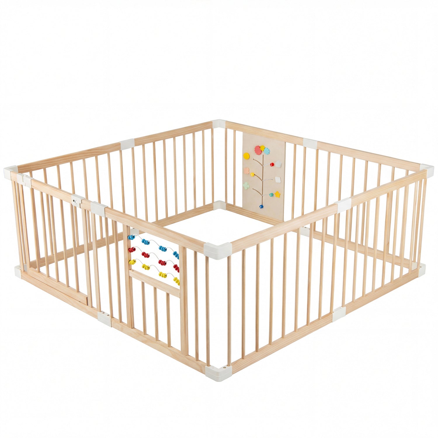 Wooden Baby Playpen Adjustable Large Play Yard for Infants-Natural