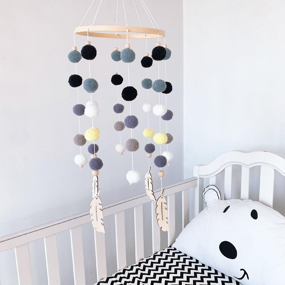 Dream Catcher Nordic Baby Room Wind Chime Bed Bell Decor Wool Ball Kids Bedroom Lovely Wooden Bead Bed Felt Baby Ceiling Mobiles Toys Infant Nursing Accessories Wall Hanging Decoration Ornaments Photography Prop