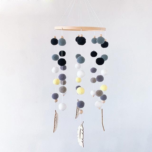 Dream Catcher Nordic Baby Room Wind Chime Bed Bell Decor Wool Ball Kids Bedroom Lovely Wooden Bead Bed Felt Baby Ceiling Mobiles Toys Infant Nursing Accessories Wall Hanging Decoration Ornaments Photography Prop