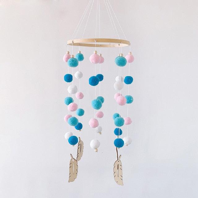 Dream Catcher Nordic Baby Room Wind Chime Bed Bell Decor Wool Ball Kids Bedroom Lovely Wooden Bead Bed Felt Baby Ceiling Mobiles Toys Infant Nursing Accessories Wall Hanging Decoration Ornaments Photography Prop