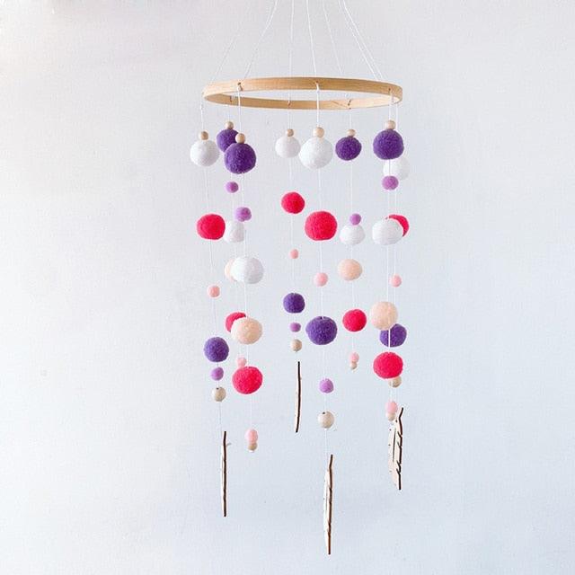 Dream Catcher Nordic Baby Room Wind Chime Bed Bell Decor Wool Ball Kids Bedroom Lovely Wooden Bead Bed Felt Baby Ceiling Mobiles Toys Infant Nursing Accessories Wall Hanging Decoration Ornaments Photography Prop