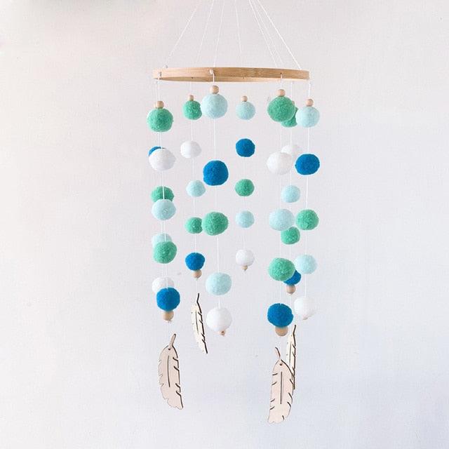 Dream Catcher Nordic Baby Room Wind Chime Bed Bell Decor Wool Ball Kids Bedroom Lovely Wooden Bead Bed Felt Baby Ceiling Mobiles Toys Infant Nursing Accessories Wall Hanging Decoration Ornaments Photography Prop