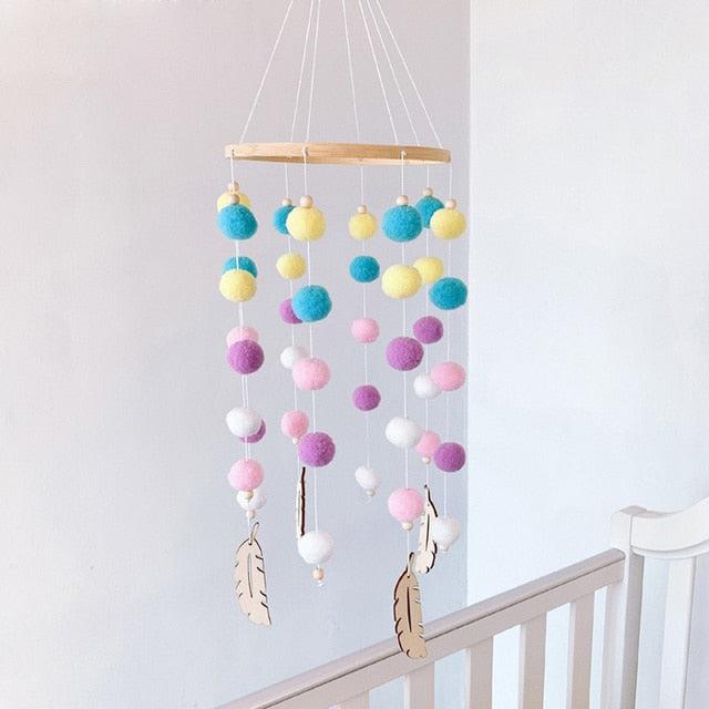 Dream Catcher Nordic Baby Room Wind Chime Bed Bell Decor Wool Ball Kids Bedroom Lovely Wooden Bead Bed Felt Baby Ceiling Mobiles Toys Infant Nursing Accessories Wall Hanging Decoration Ornaments Photography Prop