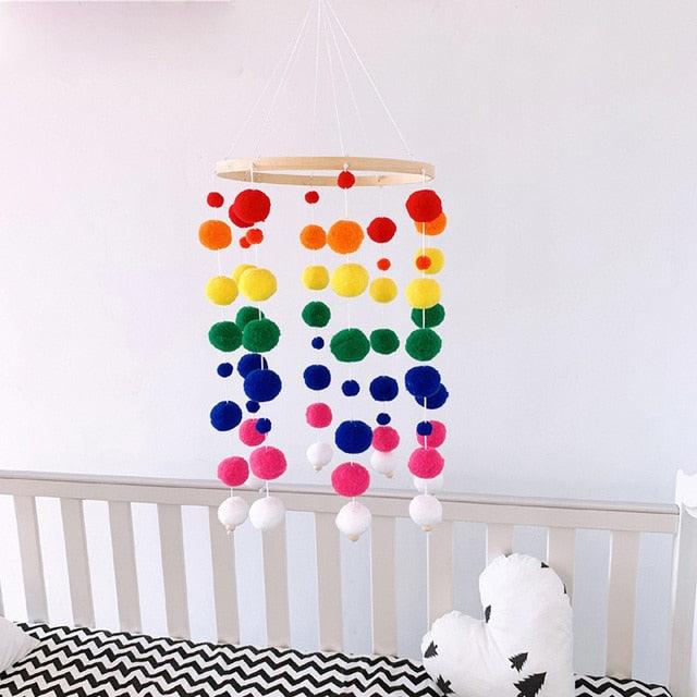 Dream Catcher Nordic Baby Room Wind Chime Bed Bell Decor Wool Ball Kids Bedroom Lovely Wooden Bead Bed Felt Baby Ceiling Mobiles Toys Infant Nursing Accessories Wall Hanging Decoration Ornaments Photography Prop
