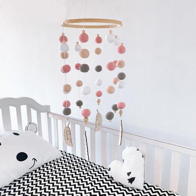 Dream Catcher Nordic Baby Room Wind Chime Bed Bell Decor Wool Ball Kids Bedroom Lovely Wooden Bead Bed Felt Baby Ceiling Mobiles Toys Infant Nursing Accessories Wall Hanging Decoration Ornaments Photography Prop