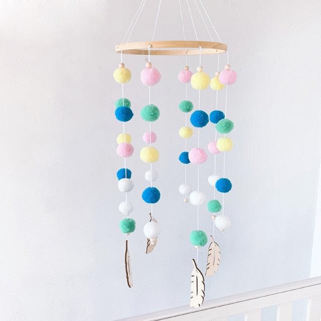Dream Catcher Nordic Baby Room Wind Chime Bed Bell Decor Wool Ball Kids Bedroom Lovely Wooden Bead Bed Felt Baby Ceiling Mobiles Toys Infant Nursing Accessories Wall Hanging Decoration Ornaments Photography Prop