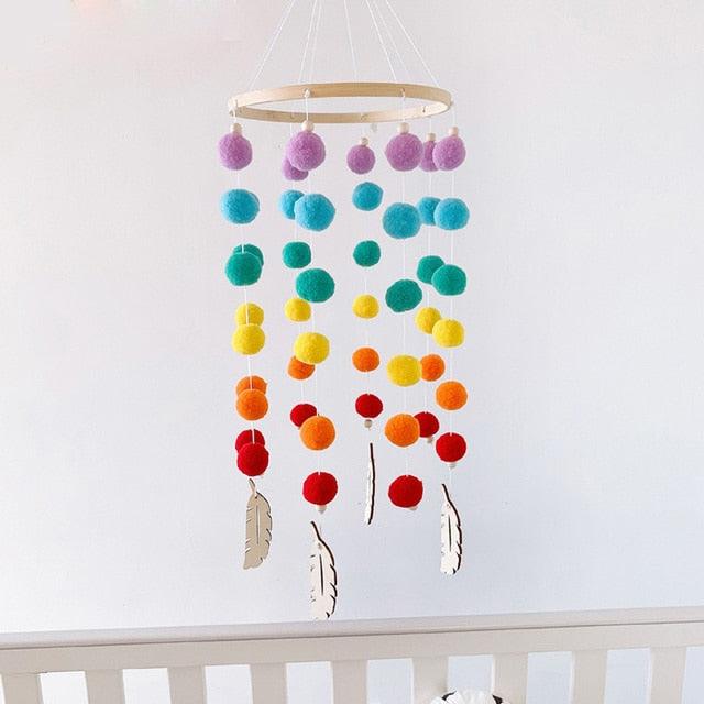 Dream Catcher Nordic Baby Room Wind Chime Bed Bell Decor Wool Ball Kids Bedroom Lovely Wooden Bead Bed Felt Baby Ceiling Mobiles Toys Infant Nursing Accessories Wall Hanging Decoration Ornaments Photography Prop