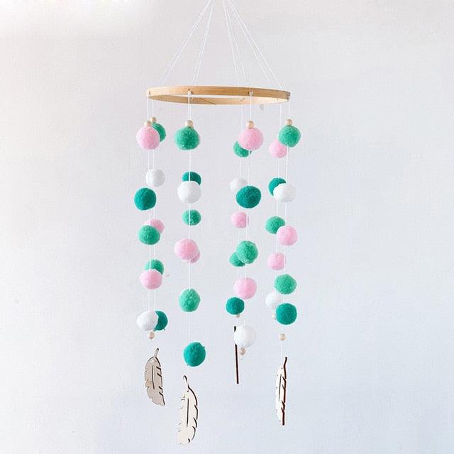 Dream Catcher Nordic Baby Room Wind Chime Bed Bell Decor Wool Ball Kids Bedroom Lovely Wooden Bead Bed Felt Baby Ceiling Mobiles Toys Infant Nursing Accessories Wall Hanging Decoration Ornaments Photography Prop