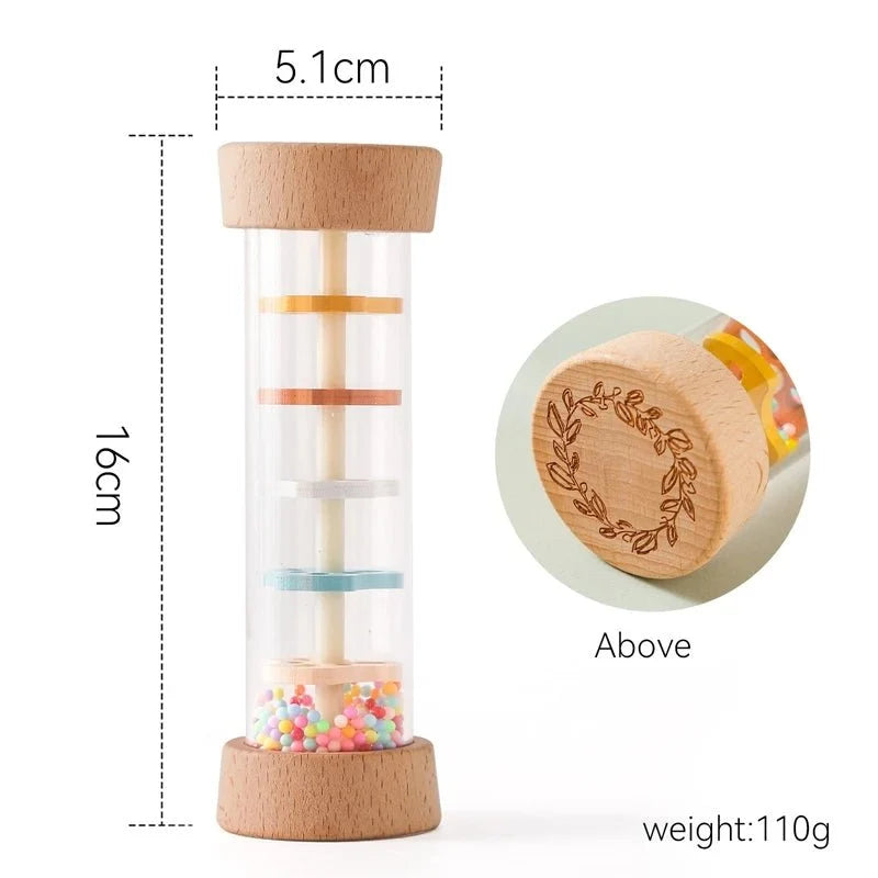 Colorful Wooden Rain Stick Rattle | Montessori Sensory Toy for Babies