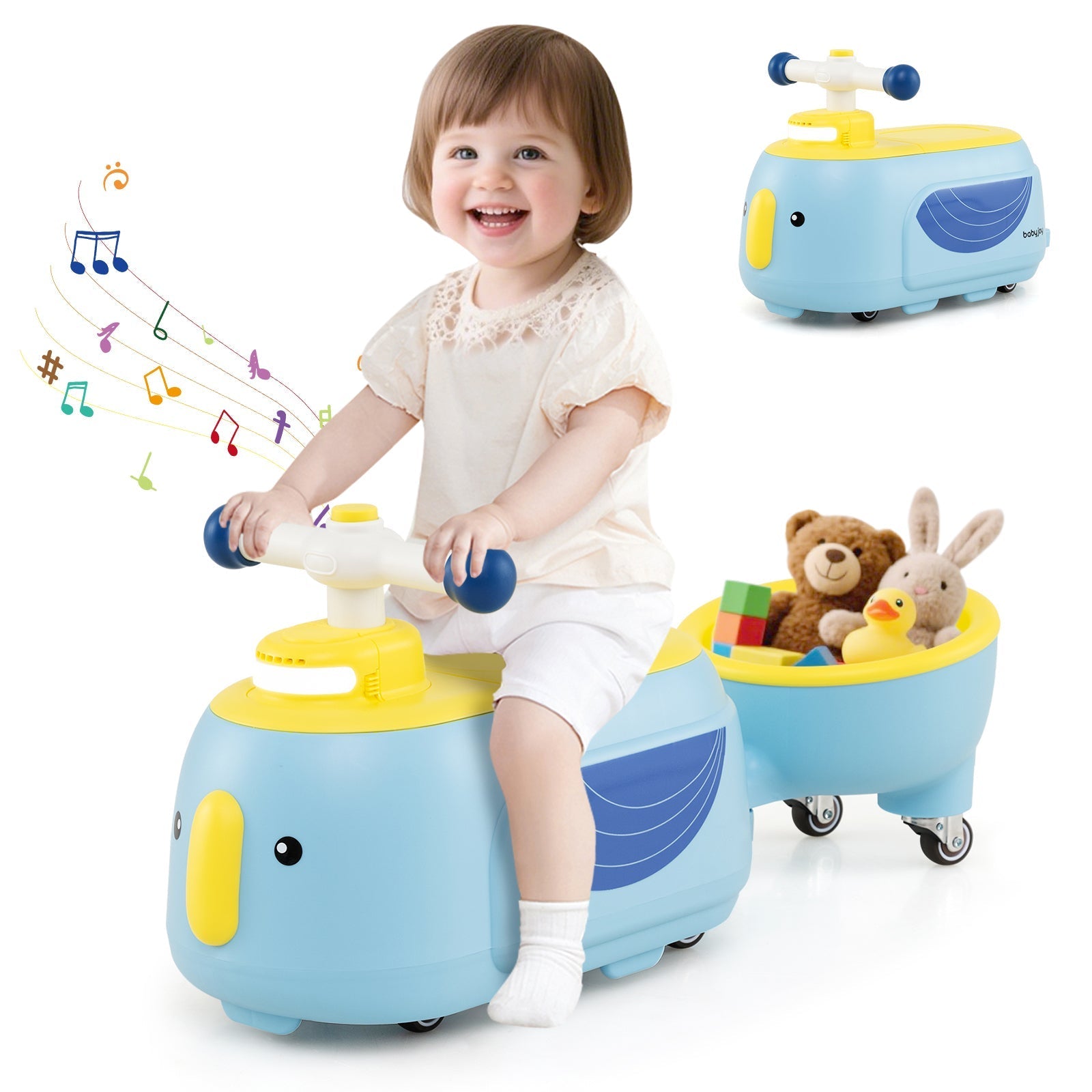 Toddler Ride on Toy with Trailer and Light Music